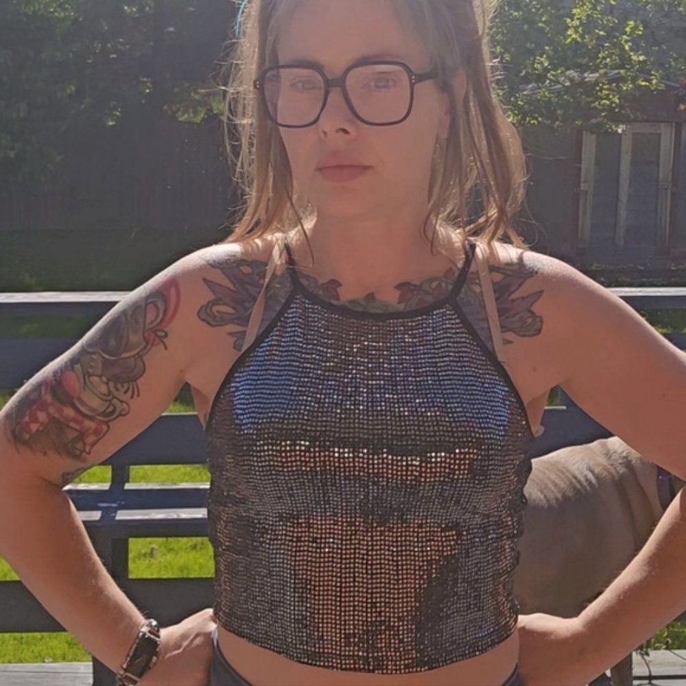 Eclipse Metallic Silver Crop Halter Tank Medium